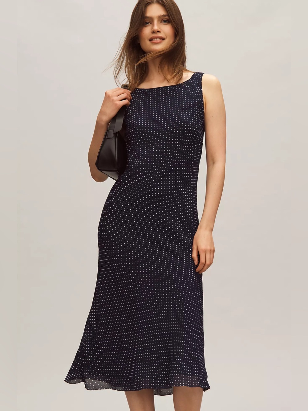 Reformation Topanga Navy Blue w/ white Polka dots Romantic Feminine Midi Dress M - Picture 4 of 11